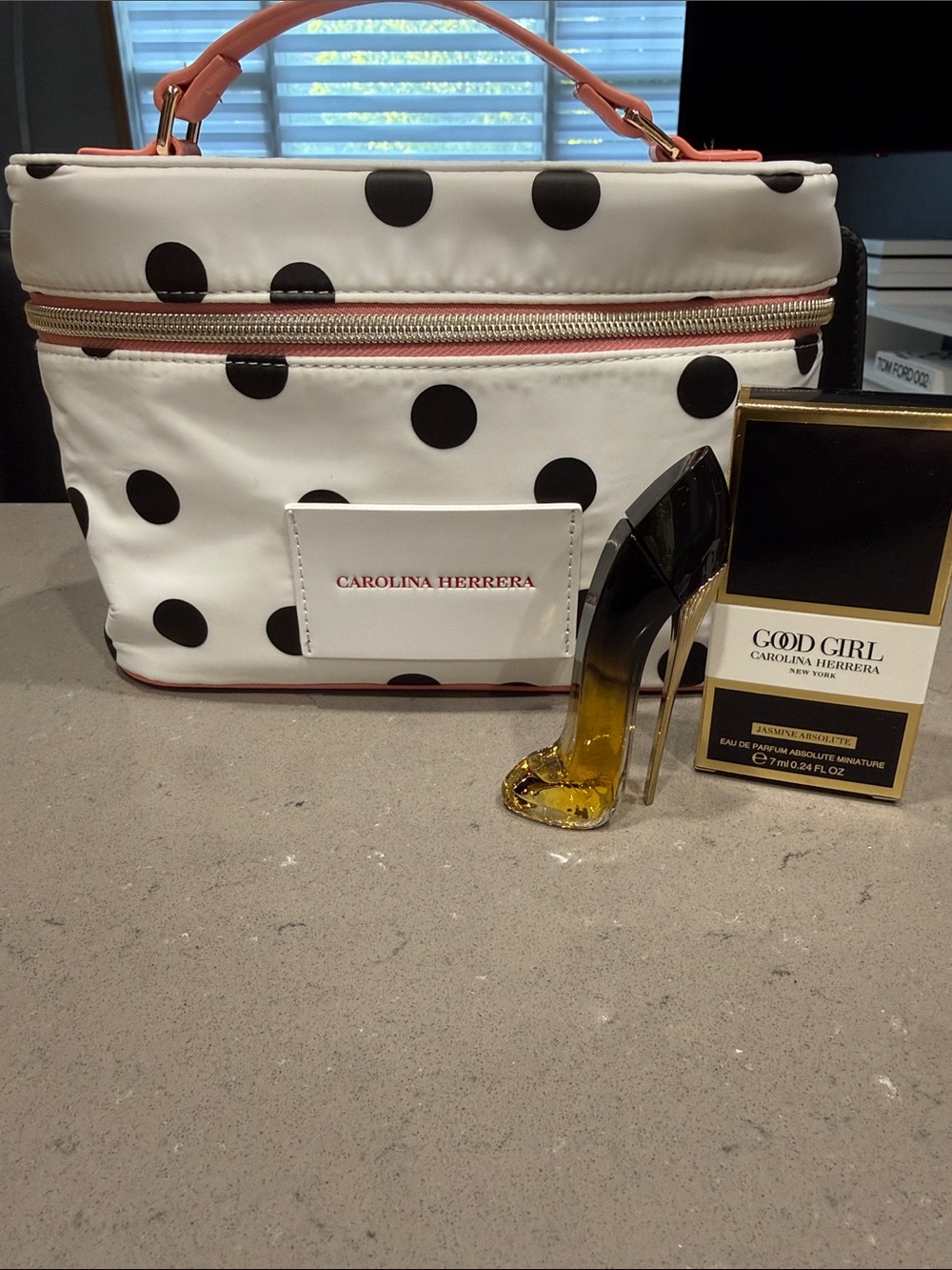 Carolina Herrera Polka Dot Cosmetic Case with Good Girl Mini, new